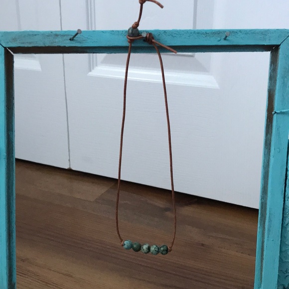 Boho Artisan Genuine Turquoise & Leather Necklace - Picture 3 of 8